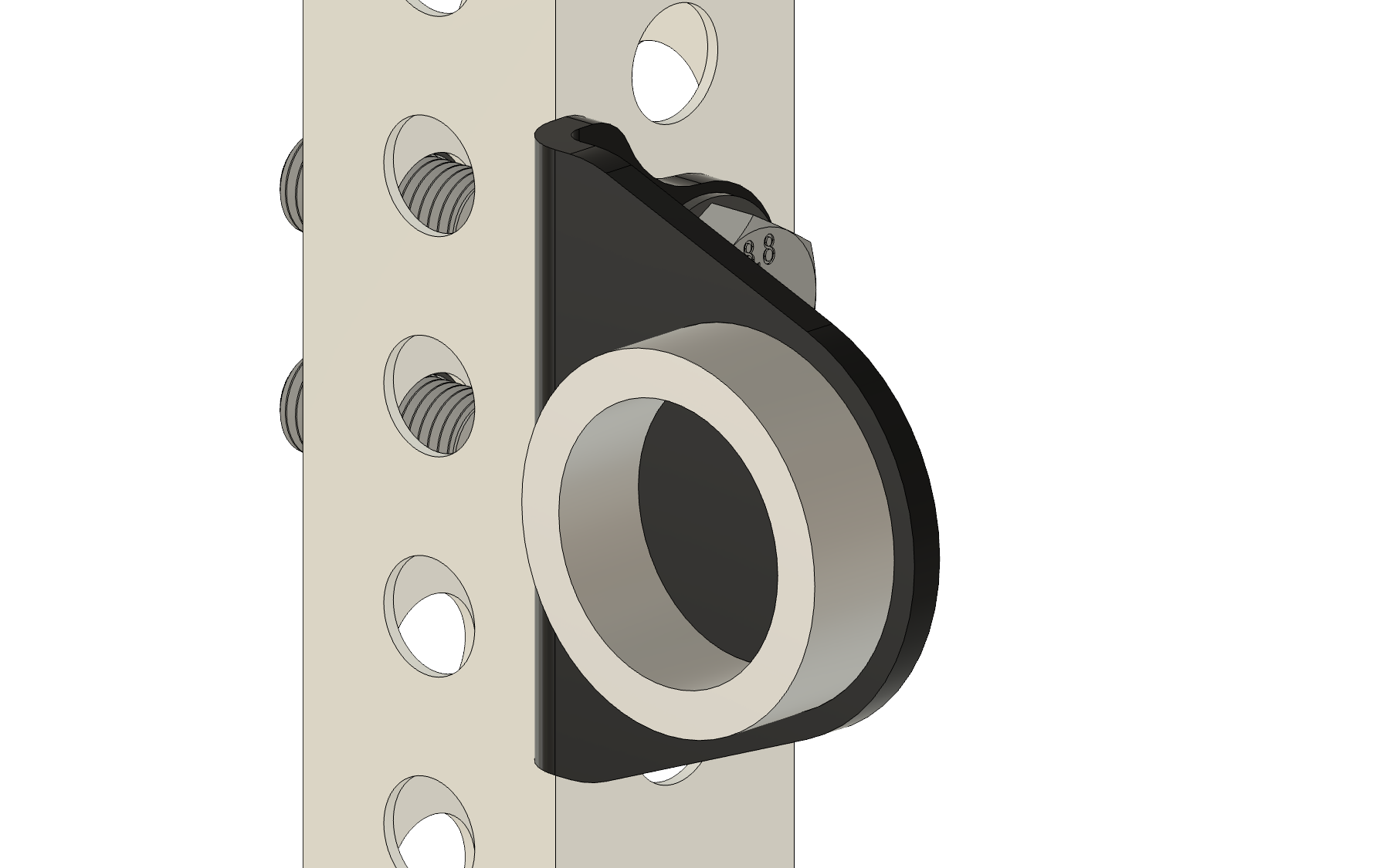 Bent black steel dock plate mounted on a rack upright.
