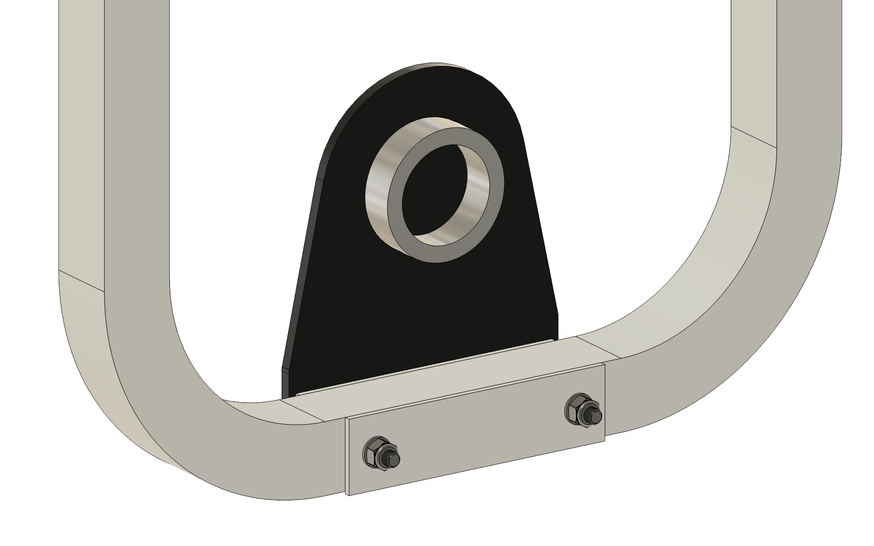 Rounded black steel dock plate bolted to the Hyper Pro's U-shaped foot.